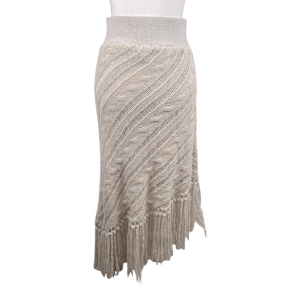 Free People Boho Knit Wool Blend Festival Coachella Fringe Maxi Skirt Size Med - Picture 1 of 8